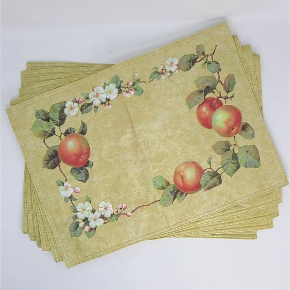 Vintage Apple Blossom Vinyl Placemats Set of 6 Reversible Easy Care 90s